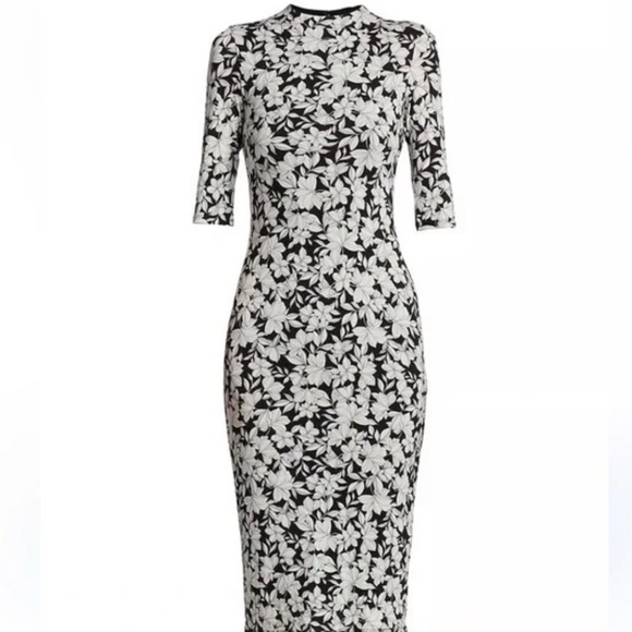 Alice + Olivia Delora Black White Floral Pencil Knit Dress 6